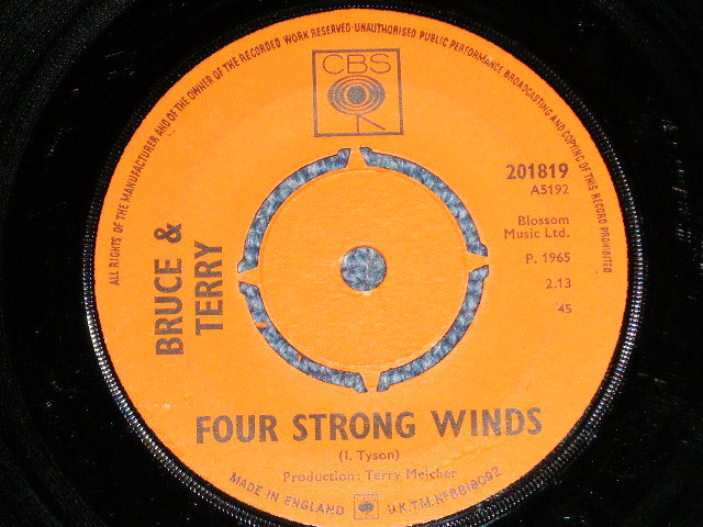 画像: BRUCE and TERRY (BRUCE JOHNSTON & TERRY MELCHER Works)  -  RAINYING IN MY HEART : FOUR STRONG WIND   ( Ex+++/Ex+++ )  / 1965 UK ENGLAND  ORIGINAL Used 7" Single