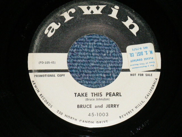 画像1: BRUCE and JERRY (BRUCE JOHNSTON Works)  -  TAKE THIS PEARL : I SAW HER FIRST ( Ex++/Ex++ : STOL)  / 1959 US AMERICA ORIGINAL "WHITE LABEL PROMO"  7"SINGLE 