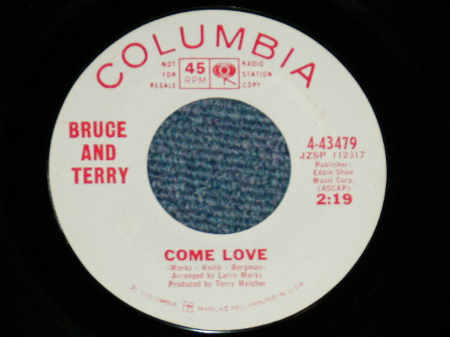 画像: BRUCE and TERRY (BRUCE JOHNSTON & TERRY MELCHER Works)  -  THANK YOU BABY : COME LOVE   ( MINT-/MINT- )  / 1965 US AMERICA ORIGINAL "WHITE LABEL PROMO" Used 7" Single