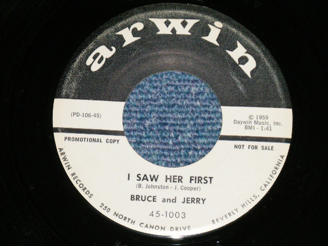 画像: BRUCE and JERRY (BRUCE JOHNSTON Works)  -  TAKE THIS PEARL : I SAW HER FIRST ( Ex++/Ex++ : STOL)  / 1959 US AMERICA ORIGINAL "WHITE LABEL PROMO"  7"SINGLE 