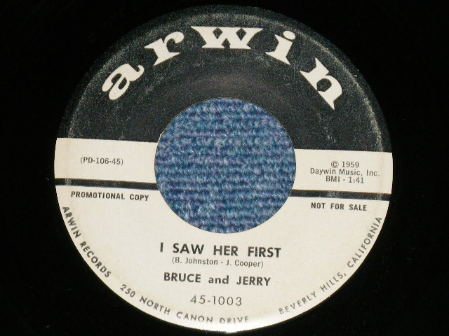 画像: BRUCE and JERRY (BRUCE JOHNSTON Works)  -  TAKE THIS PEARL : I SAW HER FIRST ( Ex++/Ex++)  / 1959 US AMERICA ORIGINAL "WHITE LABEL PROMO"  7"SINGLE 