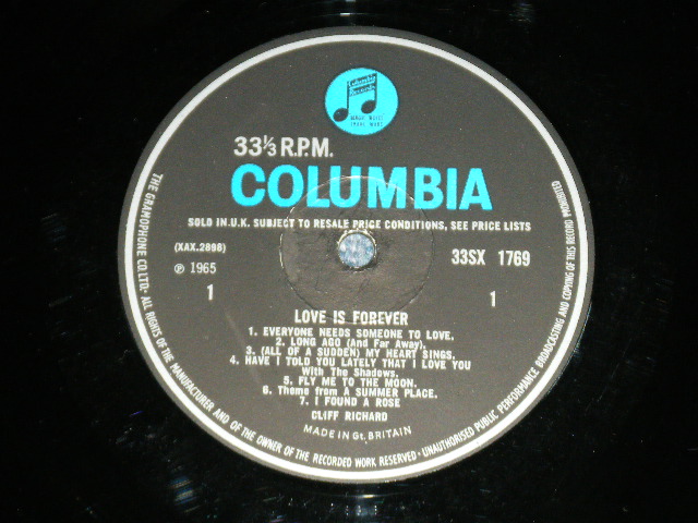画像: CLIFF RICHARD With THE SHADOWS - LOVE IS FOREVER ( Ex++/Ex+++ ) / 1965 UK ORIGINAL "BLUE Columbia" Label MONO Used  LP 