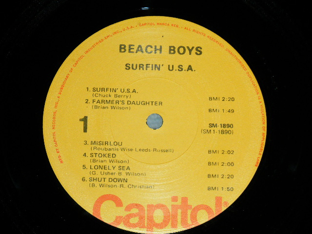 画像: The BEACH BOYS - SURFIN' USA (12 TRACKS)  ( A) SM-1-1890-J-3        B)SM-2-1890-J-3) ( Ex+++/MINT- ) / 1977 US AMERICA "YELLOW with ORANGE CAPITOL Logo on Label"  REISSUE UsedLP