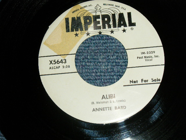 画像1: ANNETTE BARD (CAROL CONNORS of TEDDY BEARS ) - A) ALIBI B) WHAT DIFFERENCE DOES IT MAKE (Ex++ Looks:Ex+++/Ex++ Looks:Ex+++)   / 1960 US AMERICA ORIGINAL "WHITE LABEL PROMO" Used 7" Single 