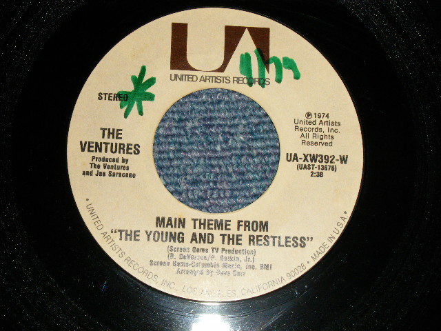 画像1: THE VENTURES - A) MAIN THEME FROM ”THE YOUNG AND THE RESTLESS  B) ELISE (Ex+++/Ex+++ WOL) / 1974 US AMERICA ORIGINAL "STOCK COPY" Used 7" SINGLE 