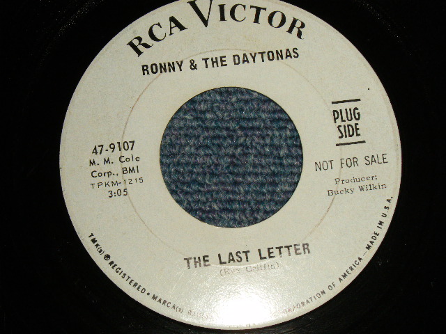 画像1: RONNY AND THE DAYTONAS - A)THE LAST LETTER  B)WALK WITH THE SUN (Ex+/Ex+) / 1967 US AMERICA ORIGINAL "WHITE LABEL PROMO" Used 7" 45rpm Single