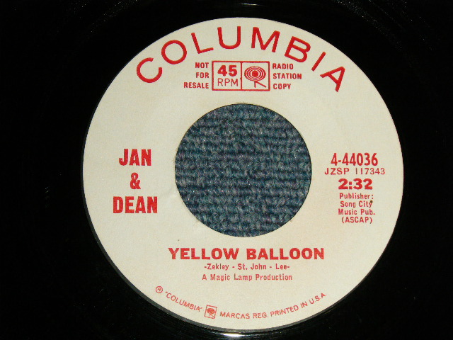 画像1: JAN & DEAN - A)YELLOW BALLON  B)TASTE OF RAIN (MINT-/MINT-) / 1960s US AMERICA ORIGINAL "WHITE LABEL PROMO" Used 7"SINGLE