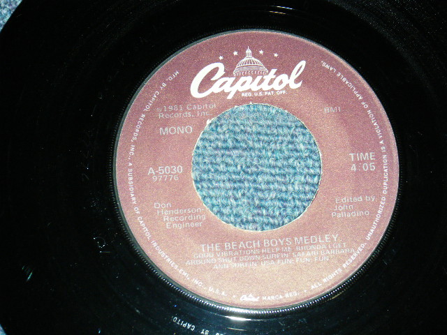 画像1: THE BEACH BOYS - A) THE BEACH BOYS MEDLEY  B)GOD ONLY KNOWS (MINT-/MINT-) / 1981 US AMERICA ORIGINAL Used 7" SINGLE