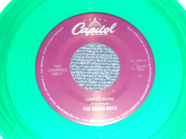 画像3: The BEACH BOYS - A)Merry Christmas, Baby  B)Santa's Beard (NEW) / 1992 US AMERICA "FOR JUKEBOXES ONLY" "LIMITED" "GREEN WAX/VINYL" "BRAND NEW" 7" 45 Single