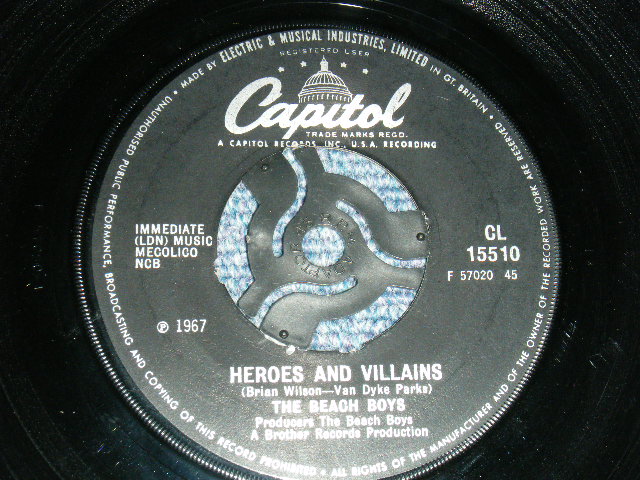 画像1: THE BEACH BOYS - A) HEROES AND VILLAINS   B)YOU'RE WELCOME( -  /Ex++, Ex++ NO CENTER) / 1967 UK ENGLAND ORIGINAL Used 7" 45rpm  