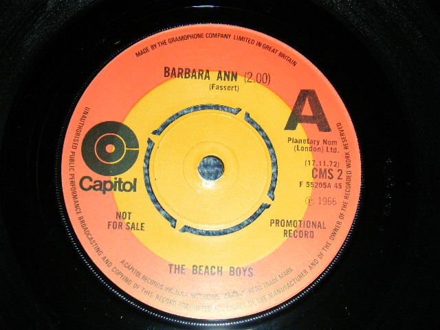 画像1: THE BEACH BOYS - A)BARBARA ANN  B) DANCE, DANCE, DANCE ( -  /Ex++, Ex++) / 1972 UK ENGLAND REISSUE "PROMO OINLY" Used 7" 45rpm  