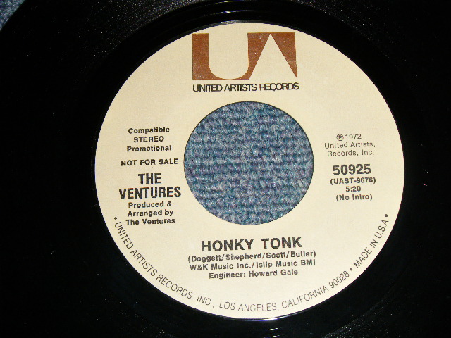 画像1: THE VENTURES - A)HONKY TONK (5:20 Version)   B)HONKY TONK (PART II  23:31 Version)  (MINT-/MINT-) / 1972 US AMERICA ORIGINAL "PROMO COPY" Used 7" SINGLE 