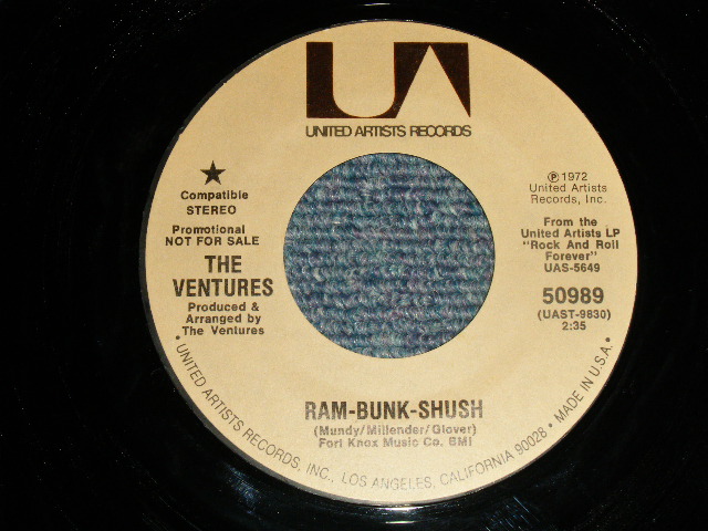 画像1: THE VENTURES - A)RAM-BUNK-SHUSH    B)LAST NIGHT(MINT-/MINT) / 1972 US AMERICA ORIGINAL "PROMO COPY" Used 7" SINGLE 
