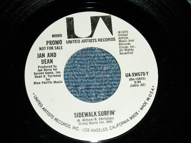 画像1: JAN & DEAN - SIDEWALK SURFIN (A)MONO   B)STEREO (MINT/MINT) / 1975 US AMERICA ORIGINAL "PROMO ONLY SAME FLIP"  Used 7"SINGLE 