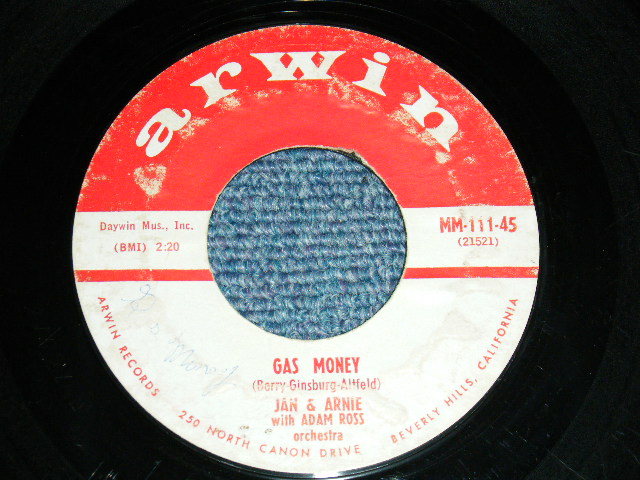 画像1: JAN & ARNIE - A) GAS MONEY  B) BONNIE LOU (Ex+/Ex+) / 1958 US AMERICA ORIGINAL Used 7"SINGLE