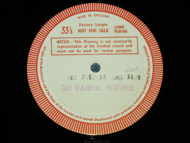 画像1: THE VENTURES -  THE COLORFUL VENTURES ( MATRIX # AXL-2050-2B & 3B ) / 1961?? UK ORIGINAL TEST PRESS One Sided LP  