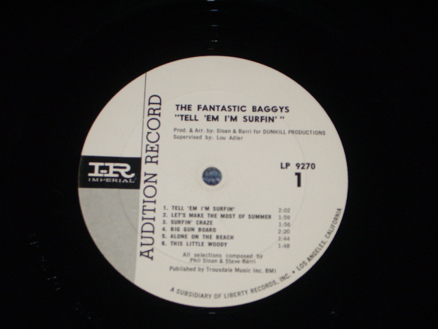 画像: THE FANTASTIC BAGGYS - TELL 'EM I'M SURFIN' ( Ex+/Ex+ )  / 1964 US ORIGINAL WHITE LABEL PROMO MONO LP 