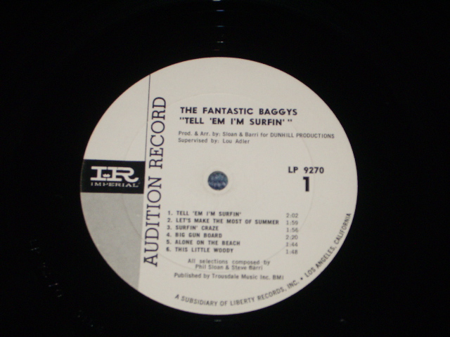 画像: THE FANTASTIC BAGGYS - TELL 'EM I'M SURFIN'  / 1964 US ORIGINAL WHITE LABEL PROMO MONOLP 