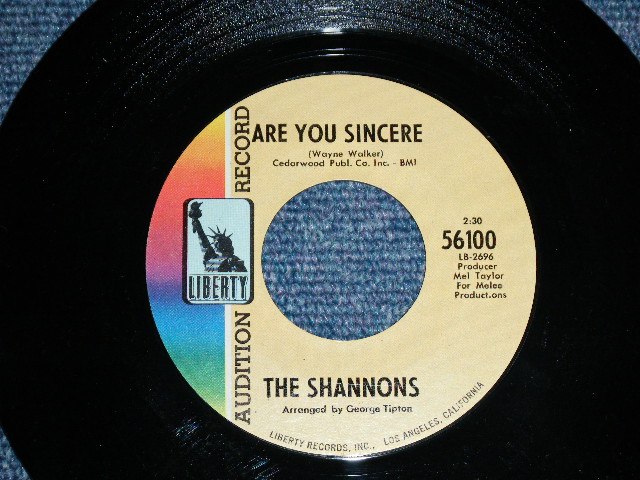 画像: THE SHANNONS ( PRODUCED  by MEL TAYLOR of The VENTURES ) - LITTLE WHITE LIE ( BIG SIZE TITLE LOGO : MINT-/MINT- ) / 1968 US ORIGINAL Audition Label Promo 7"SINGLE