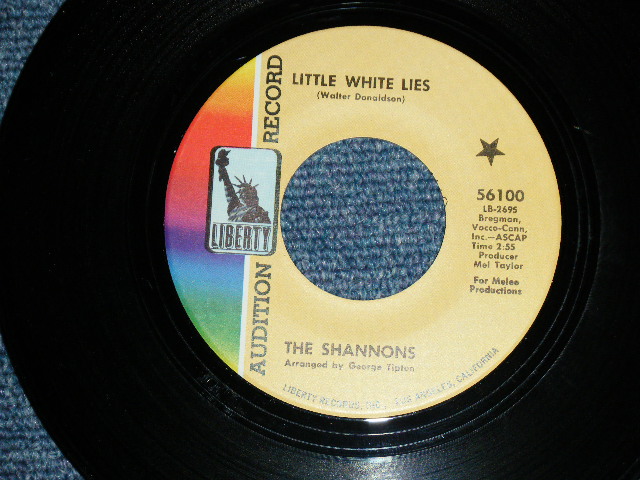 画像: THE SHANNONS ( PRODUCED  by MEL TAYLOR of The VENTURES ) - LITTLE WHITE LIE ( SMALL SIZE THIN TITLE LOGO : MINT-/MINT- ) / 1968 US ORIGINAL Audition Label Promo 7"SINGLE
