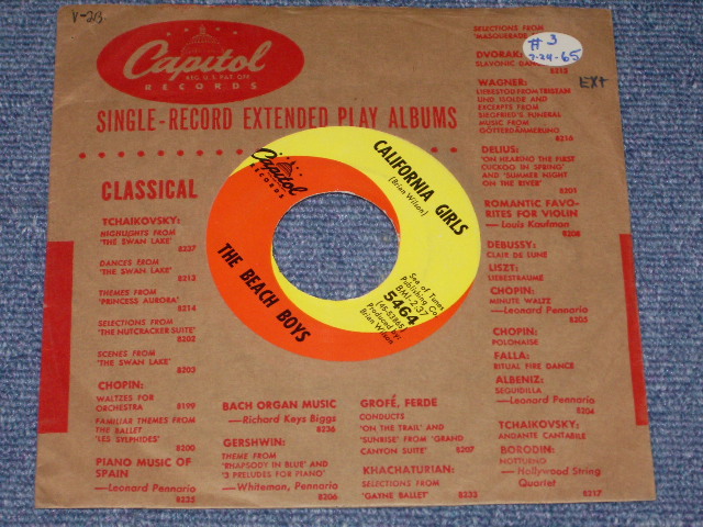 画像: THE BEACH BOYS - CALIFORNIA GIRLS  ( GRAY  LOGO TITLE COVER : STRAIGHT-CUT Cover : MATRIX G2/G4#3 : Ex+,Ex-/VG+++ ) / 1965 US ORIGINAL 7" SINGLE With PICTURE SLEEVE 