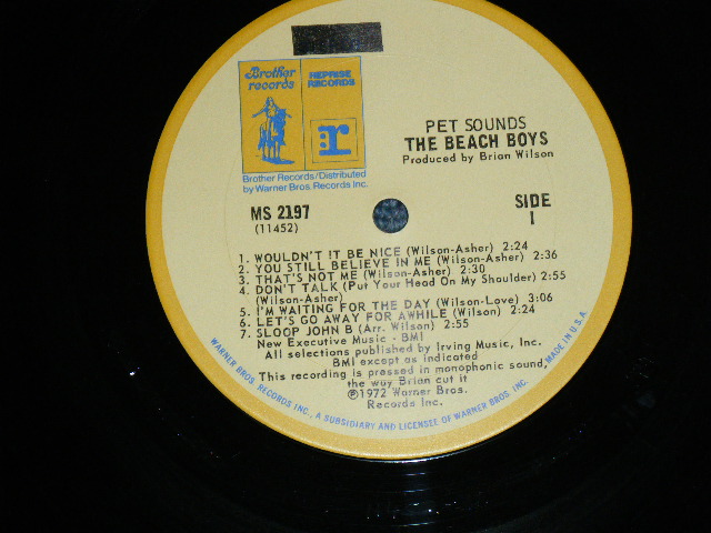 画像: THE BEACH BOYS - PET SOUNDS (Matrix #A)S 11452-1A  MS 2197  "Drum Mark/Artisan Mark" A   B)S 11453-1A  MS 2197  "Drum Mark/Artisan Mark"  A1) "SANTA MARIA Press in CA"( Ex/MINT- ) / 1974 US AMEERICA REISSUE Mono Used LP