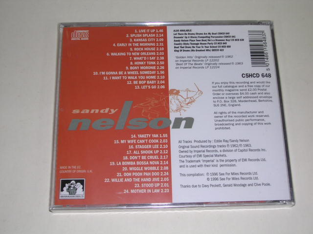 画像: SANDY NELSON -  GOLDEN HITS + THE BEST OF THE BEATS ( 2 in 1 ) / 1996 UK ORIGINAL SEALED  CD 