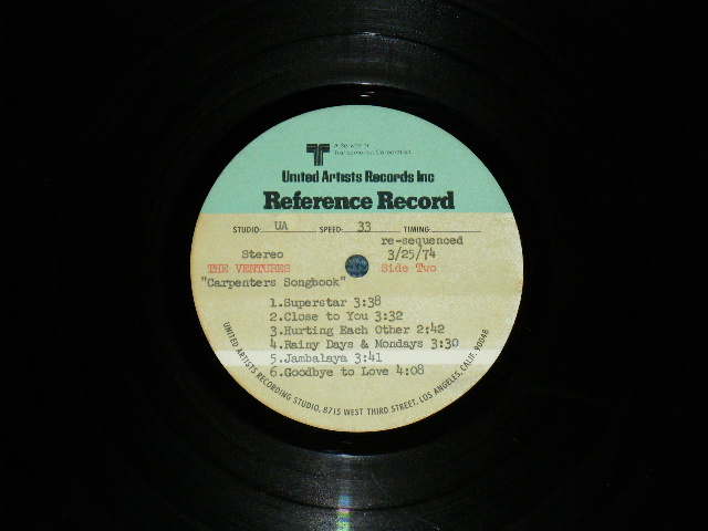 画像: THE VENTURES - CARPENTERS SONGBOOK ( TEST PRESS : ACETATE )  / 1974 US ORIGINAL TEST PRESS : ACETATE LP