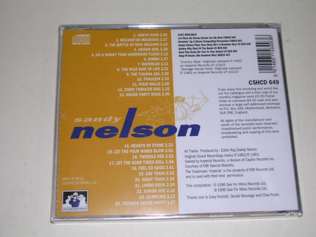 画像: SANDY NELSON -CUNTRY STYLE + TEENBEAT HOUSE PARTY ( 2 in 1 ) / 1996 UK ORIGINAL SEALED  CD 