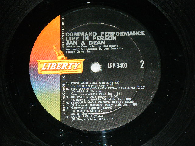 画像: JAN & DEAN - COMMAND PERFORMANCE : LIVE IN PERSON  ( Ex+/Ex+ )  / 1965 US ORIGINAL MONO   LP 
