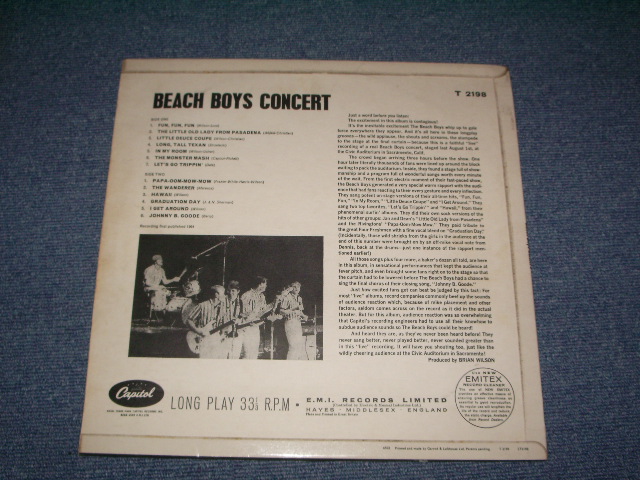 画像: The BEACH BOYS - CONCERT ( MATRIX NUMBER  T1 & 2 -2198-1N Ex++,Ex+/MINT- ) / 1964 UK ORIGINAL MONO LP