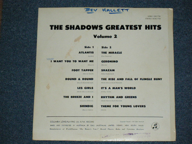 画像: THE SHADOWS - GREATEST HITS VOL.2 / 1960's AUSTRALIA  ORIGINAL "BLUE Columbia " Label MONO LP 