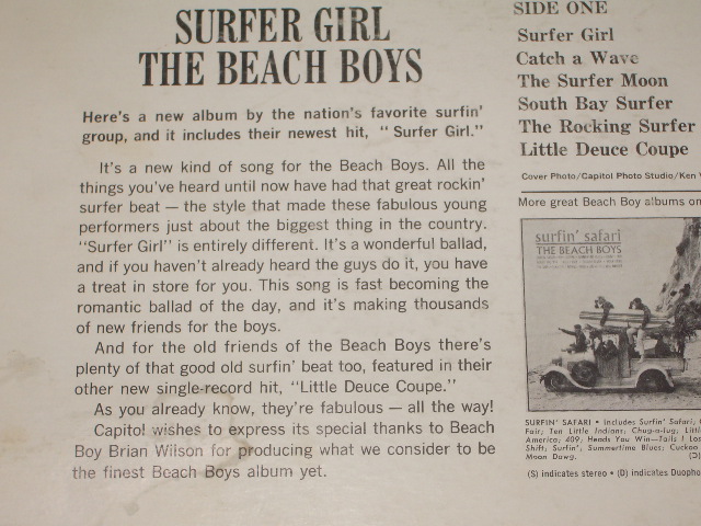 画像: The BEACH BOYS - SURFER GIRL ( Ex- / Ex- ) / 1963 US ORIGINAL STEREO LP