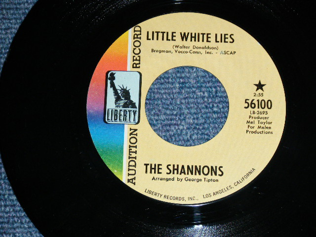 画像1: THE SHANNONS ( PRODUCED  by MEL TAYLOR of The VENTURES ) - LITTLE WHITE LIE ( BIG SIZE TITLE LOGO : MINT-/MINT- ) / 1968 US ORIGINAL Audition Label Promo 7"SINGLE