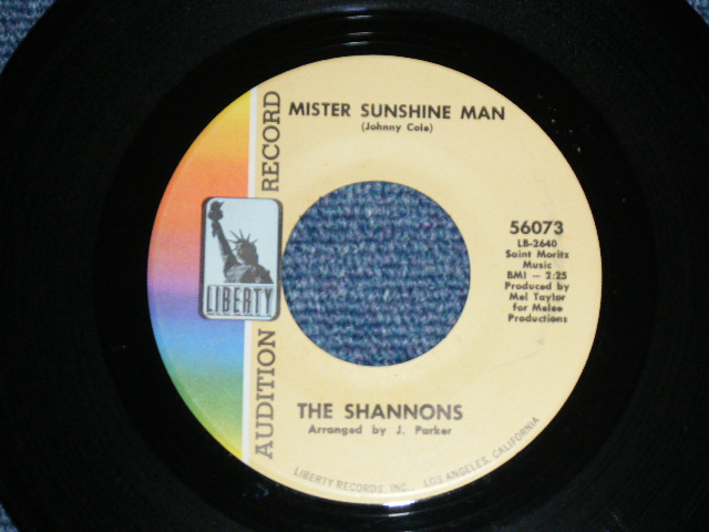 画像: THE SHANNONS ( PRODUCED  by MEL TAYLOR of The VENTURES ) - BORN TOO LATE ( Ex+/Ex+ ) / 1968 US ORIGINAL Audition Label Promo 7"SINGLE