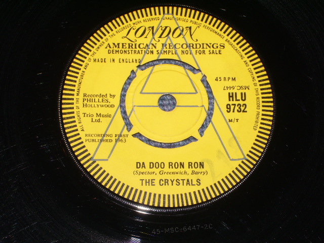 画像: THE CRYSTALS - DA DOO RON ORN ( UK ) / 1963 UK ORIGINAL "YELLOW LABEL " PROMO  7" SINGLE 
