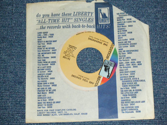 画像: THE SHANNONS ( PRODUCED  by MEL TAYLOR of The VENTURES ) - LITTLE WHITE LIE ( SMALL SIZE THIN TITLE LOGO : MINT-/MINT- ) / 1968 US ORIGINAL Audition Label Promo 7"SINGLE