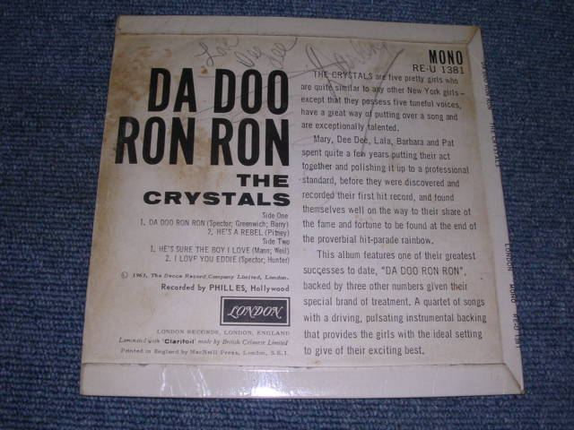 画像: THE CRYSTALS - DA DOO LON LON ( With Autographed Signed by "DARLEN LOVE")  / 1934 UK ORIGINAL 7" EP