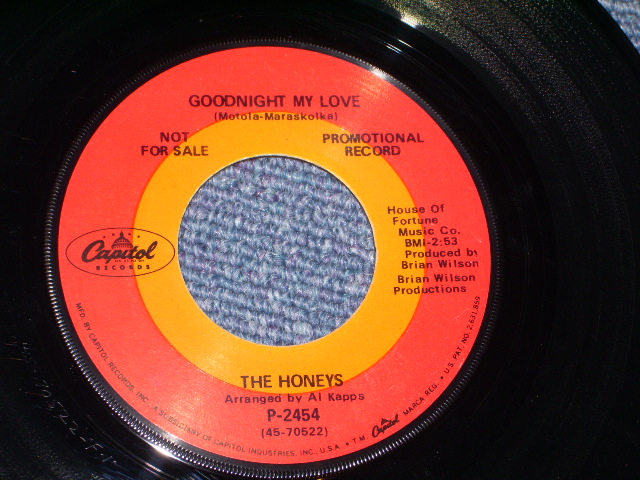 画像: HONEYS  With BRIAN WILSON of THE BEACH BOYS - GOODNIGHT MY LOVE  / 1969 US ORIGINAL Promo 7" SINGLE 