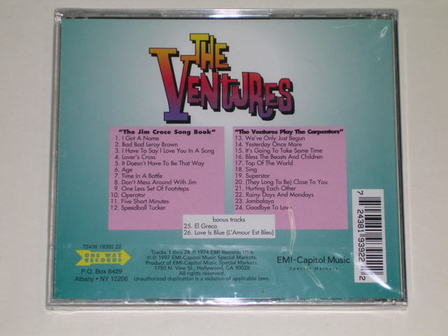 画像: THE VENTURES - THE JIM CROCE SONG BOOK + PLAY THE CARPENTERS  ( 2 in 1+ BONUS TRACK ) / 1997 US SEALED   CD 