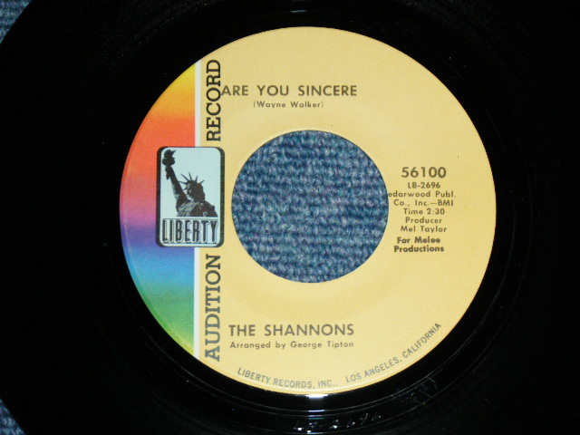 画像: THE SHANNONS ( PRODUCED  by MEL TAYLOR of The VENTURES ) - LITTLE WHITE LIE ( SMALL SIZE THIN TITLE LOGO : MINT/MINT ) / 1968 US ORIGINAL Audition Label Promo 7"SINGLE