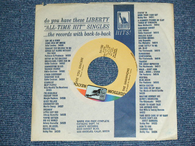 画像: THE SHANNONS ( PRODUCED  by MEL TAYLOR of The VENTURES ) - LITTLE WHITE LIE ( SMALL SIZE THIN TITLE LOGO : MINT/MINT ) / 1968 US ORIGINAL Audition Label Promo 7"SINGLE