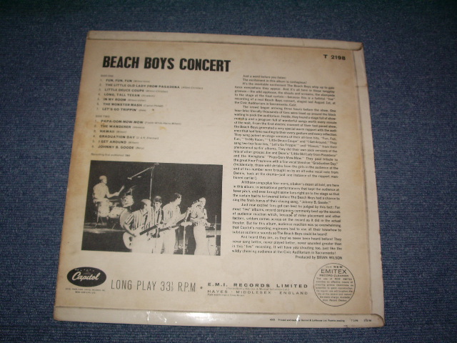 画像: The BEACH BOYS - CONCERT ( MATRIX NUMBER  T1 & 2 -2198-1N Ex+/Ex+ ) / 1964 UK ORIGINAL MONO LP