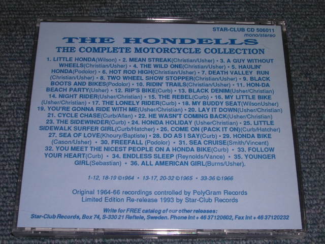 画像: THE HONDELLS - THE COMPLETE MOTORCYCLE COLLECTION / 1993 SWEDEN Brand New CD 