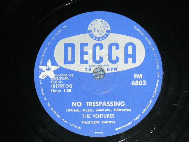 画像: THE VENTURES - PERFIDIA : NO TRESPASSING  / 1960s SOUTH AFRICA  ORIGINAL 78rpm SP 