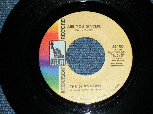 画像: THE SHANNONS ( PRODUCED  by MEL TAYLOR of The VENTURES ) - LITTLE WHITE LIE ( SMALL SIZE THIN TITLE LOGO : MINT-/MINT- ) / 1968 US ORIGINAL Audition Label Promo 7"SINGLE