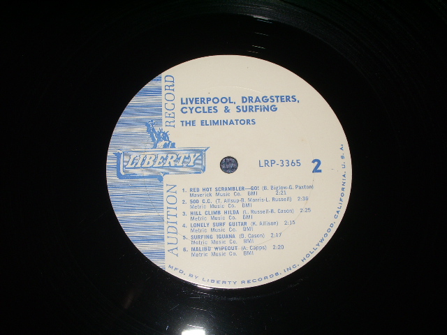 画像: THE ELIMINATORS  - LIVERPOOL! DRAGSTERS!! CYCLES!!! SURFING!!!!  ( Promo MONO : Ex+/MINT- ) / 1964 US ORIGINAL PROMO AUDITION LABEL Mono LP 